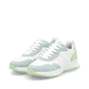 Weiße Rieker Damen Sneaker Low W1308-81 mit Schnürung sowie abriebfester Sohle. Schuhpaar seitlich schräg.