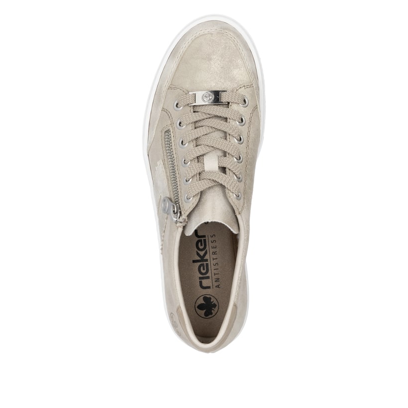 Beige Rieker Damen Sneaker Low L5903-62 mit einem Reißverschluss. Schuh von oben.