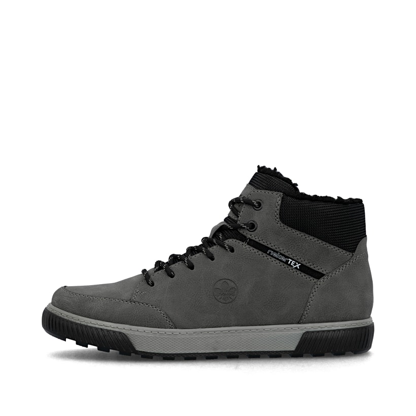 
Stahlgraue Rieker Herren Schnürstiefel 18930-45 mit Schnürung und Reißverschluss. Schuh Außenseite
