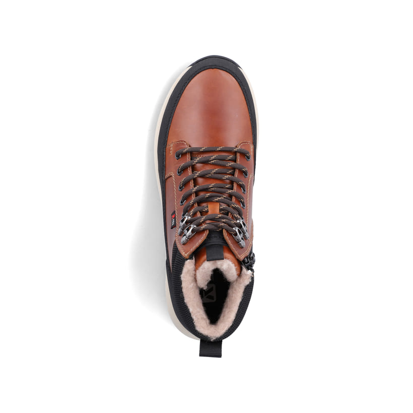 Braune Rieker Herren Schnürstiefel U1674-24 aus Glattleder. Schuh von oben.