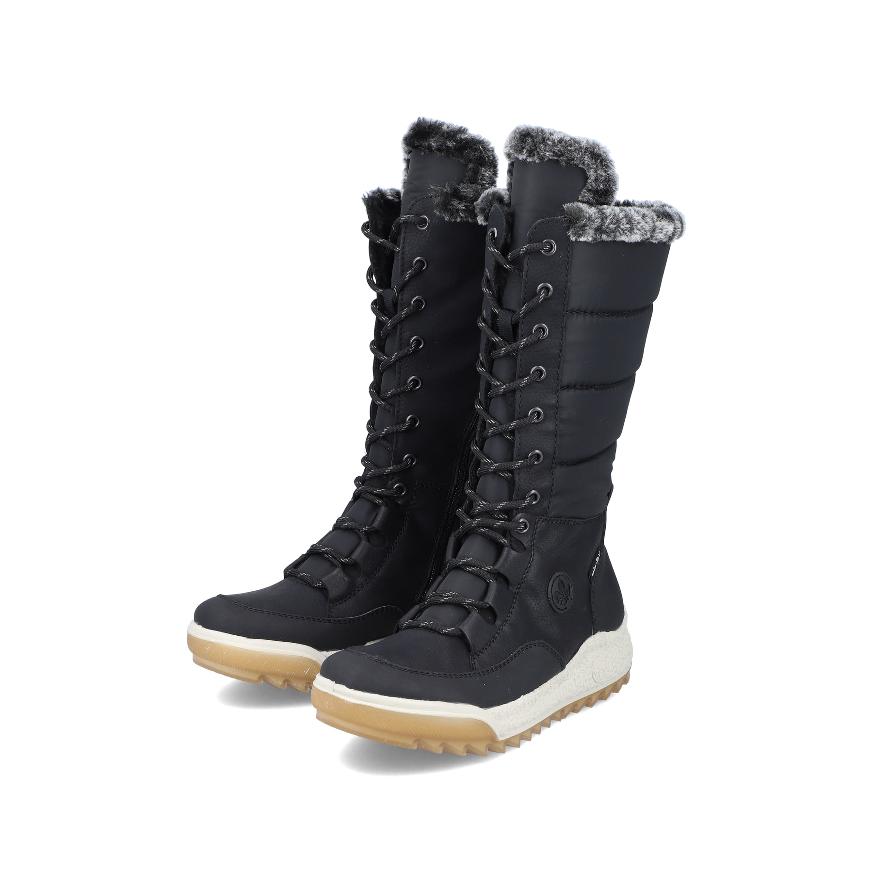 Bottes à lacets Rieker noires Y4760-00 avec membrane Rieker TEX hydrofuge. Vue latérale inclinée.