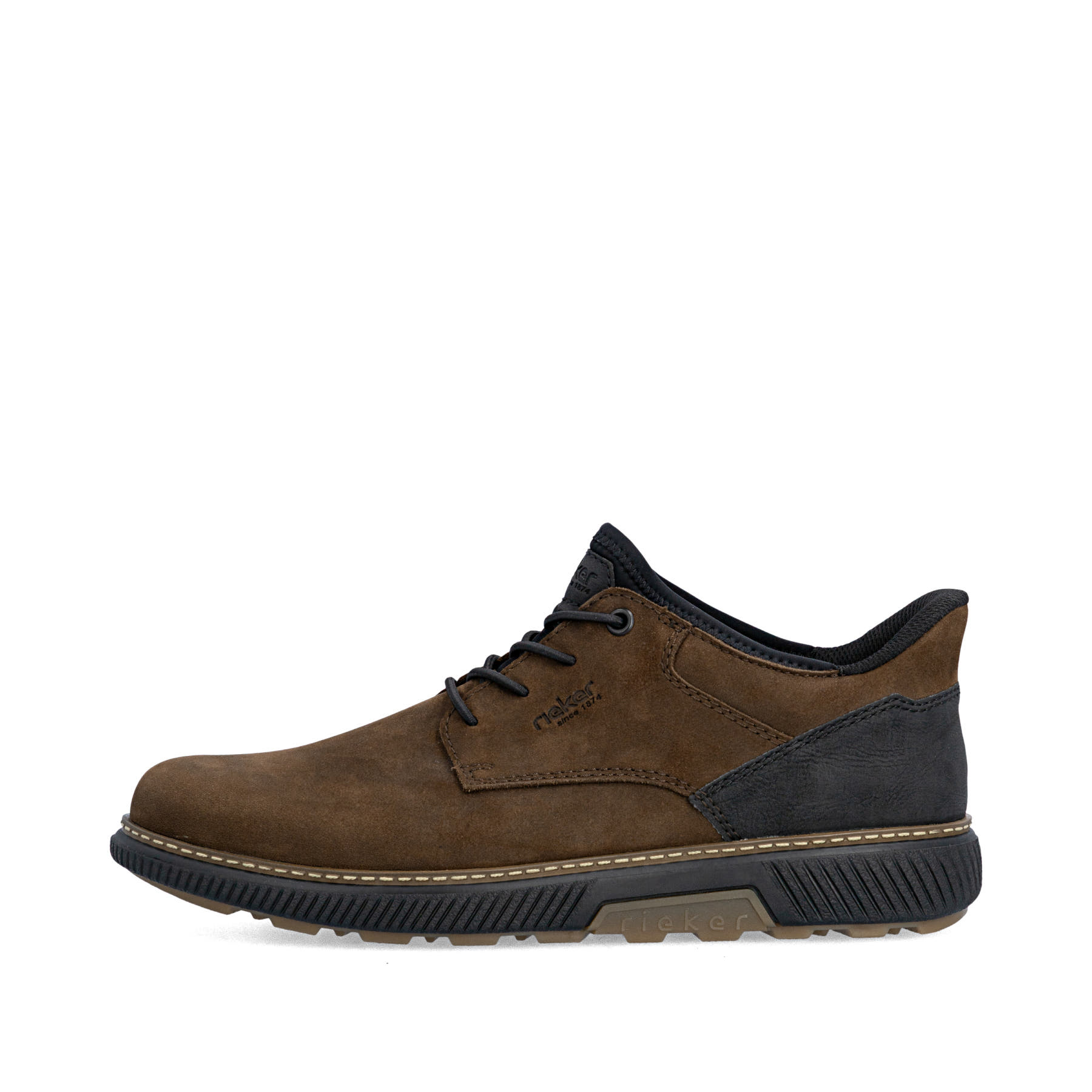 Dunkelbraun-schwarze Rieker Herren Slipper B3357-26 aus Rauleder. Schuh Außenseite.