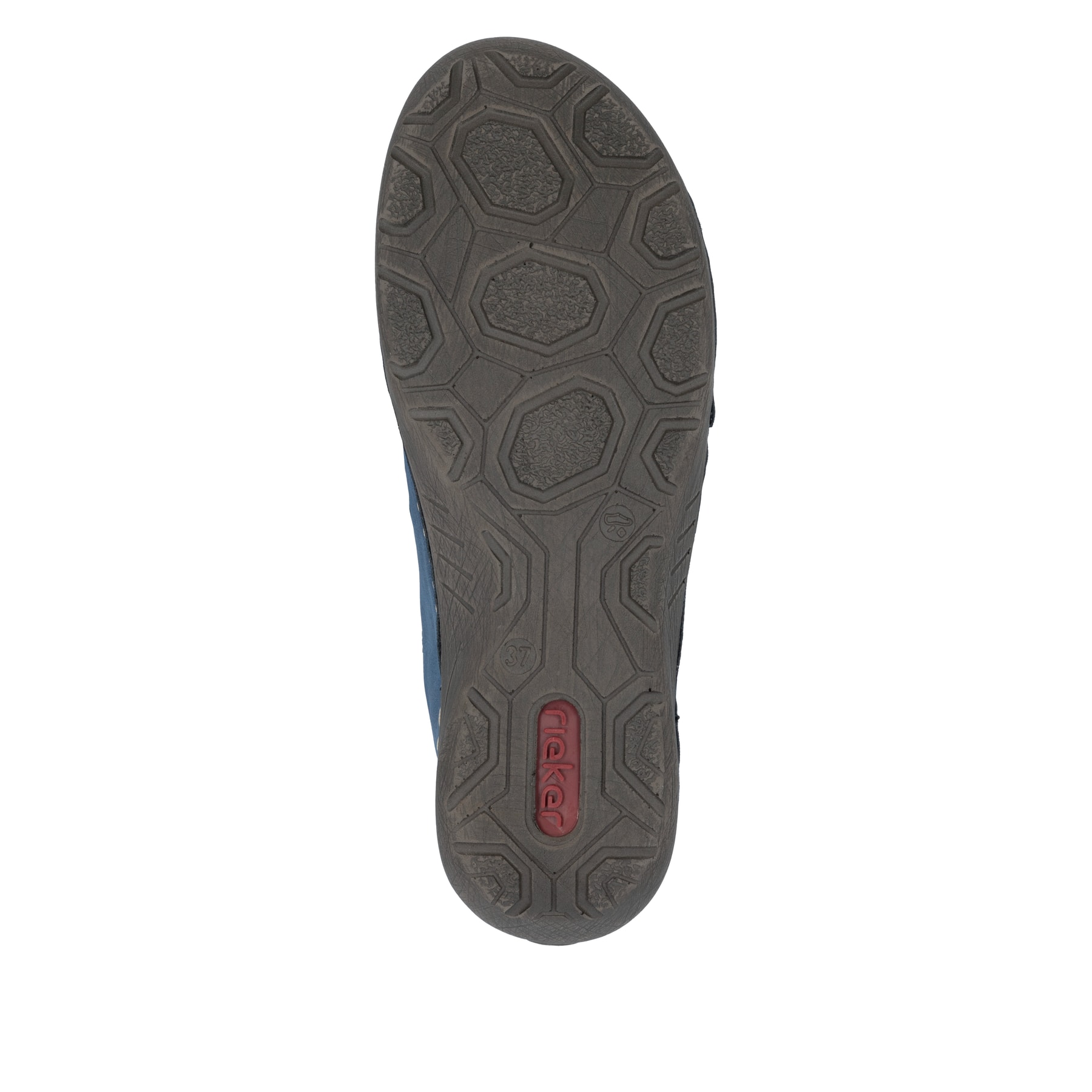 Ozeanblaue Rieker Damen Slipper 52573-14 mit Elastikeinsatz sowie einer leichten Sohle. Schuh Laufsohle