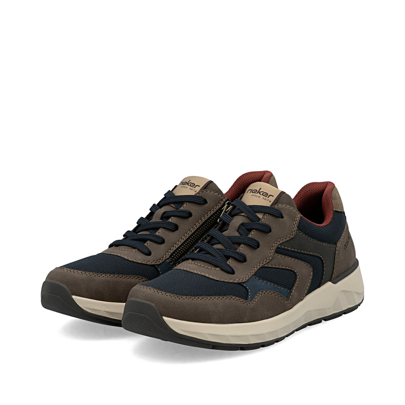 Blaue Rieker Herren Sneaker Low 11501-14 mit Reißverschluss sowie Extraweite H. Schuhpaar seitlich schräg.