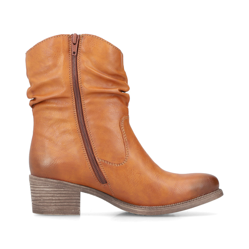 Bottines Rieker marron pour femme 73170-24 avec aspect plissé. Intérieur de la chaussure.