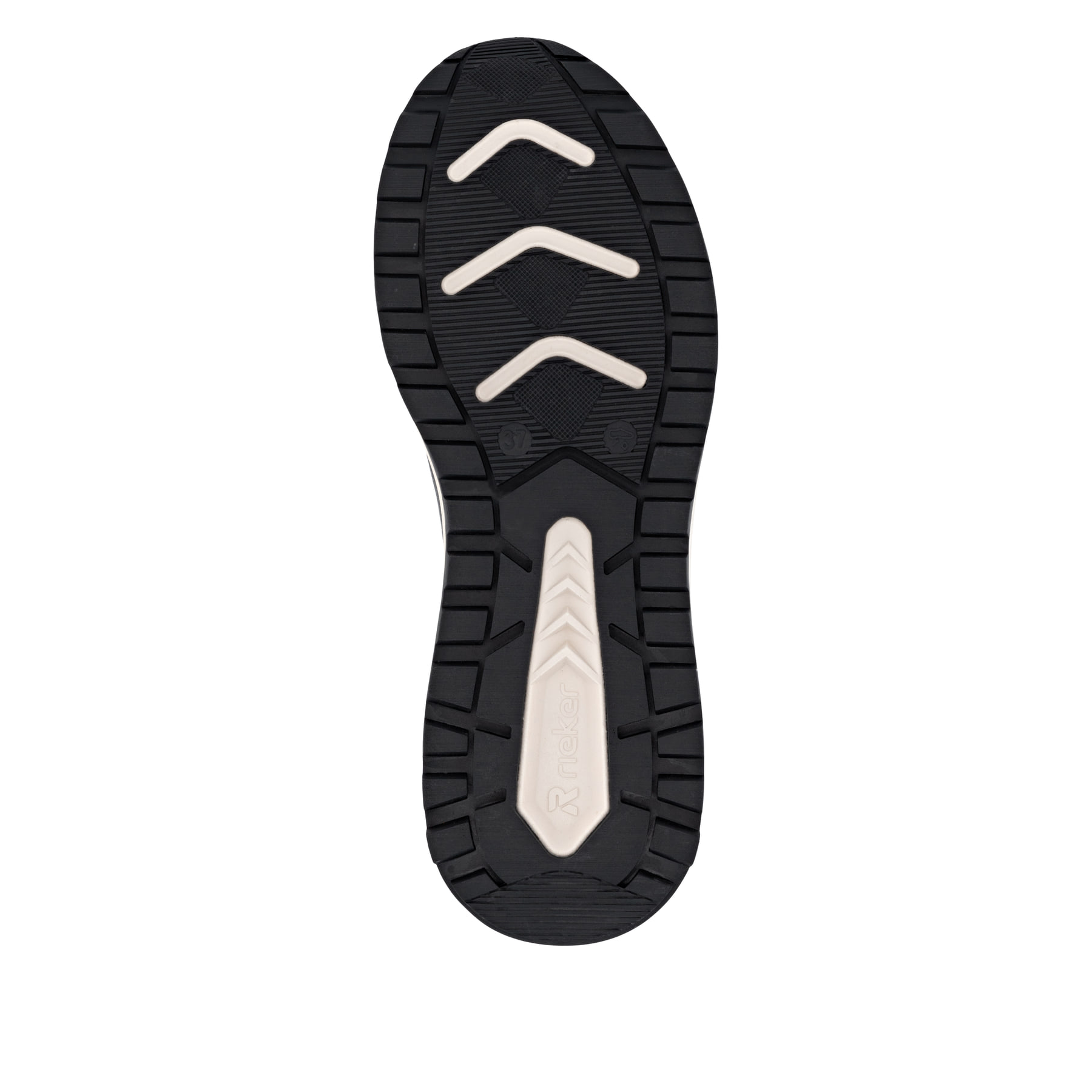 Schwarze Rieker Damen Sneaker Low W2504-00 aus Glattleder mit Reißverschluss. Schuh Laufsohle.