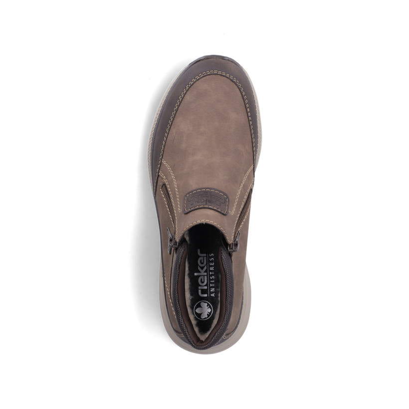 Braune Rieker Herren Kurzstiefel B1852-24 mit wasserabweisender TEX-Membran. Schuh von oben.