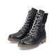 
Tiefschwarze Rieker Damen Schnürstiefel Y9232-00 mit einer griffigen Fiber-Grip Sohle. Schuhpaar schräg.