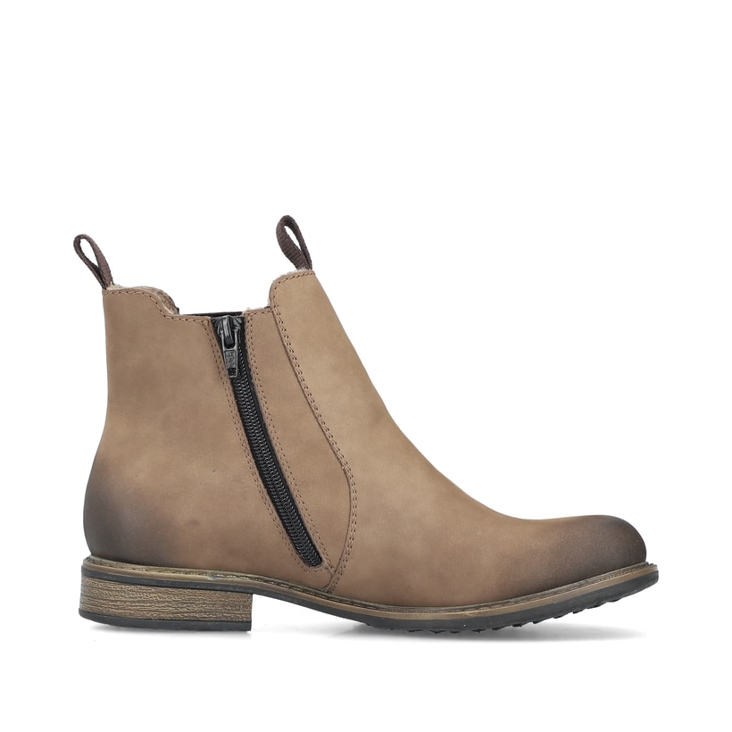 Braune Rieker Damen Chelsea Boots 74878-25 aus Glattleder mit Reißverschluss. Schuh Innenseite.