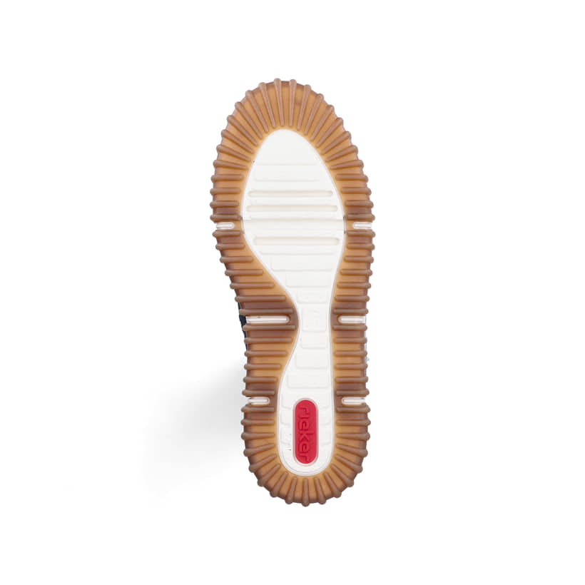 Dunkelblau-beige Rieker Damen Schnürstiefel Y6347-14 aus Rauleder. Schuh Laufsohle.