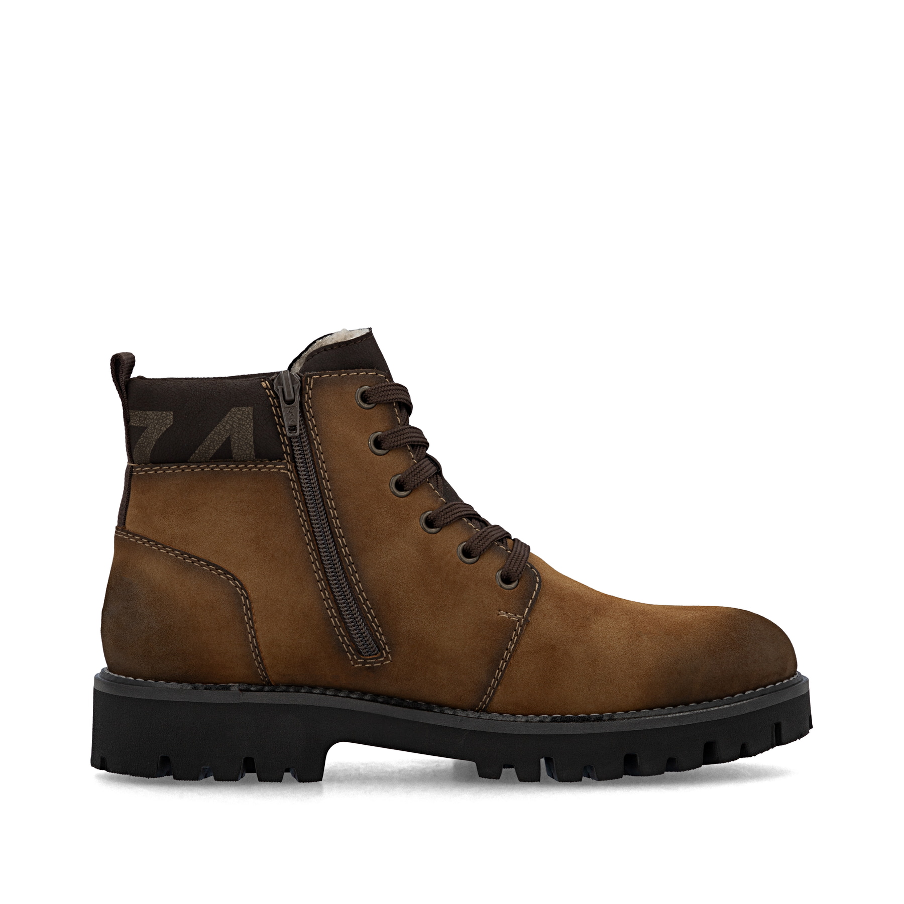 Braune Rieker Herren Schnürstiefel 30440-24 mit wasserabweisender TEX-Membran. Schuh von hinten.