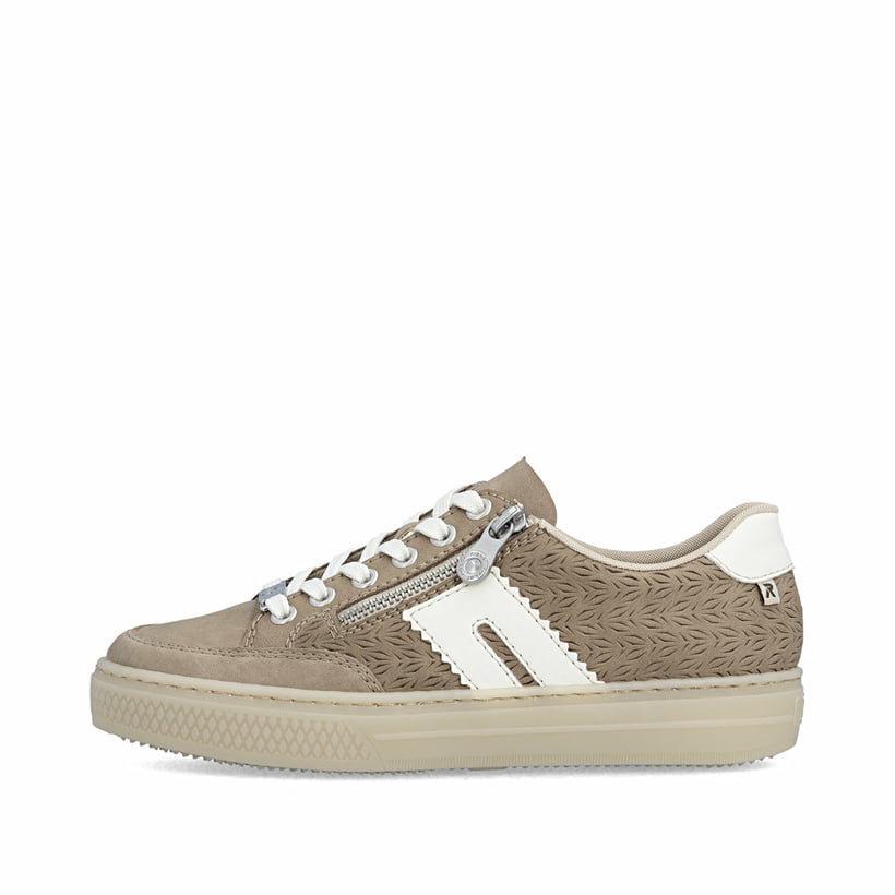 Braune Rieker Damen Sneaker Low L5903-20 aus Glattleder mit einem Reißverschluss. Schuh Außenseite.