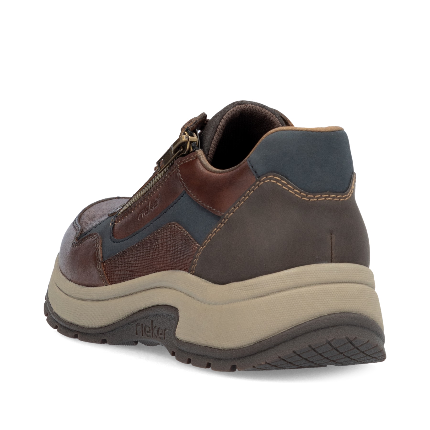 Braune Rieker Herren Schnürschuhe 11001-25 aus Glattleder mit Reißverschluss. Schuh von hinten.