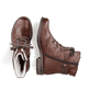 Dunkelbraune Rieker Damen Schnürstiefel 71229-22 mit einem Reißverschluss. Schuh von oben, liegend.