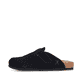 Schwarze Rieker Damen Clogs V6194-00 aus Glattleder mit einem Klettverschluss. Schuh Außenseite.