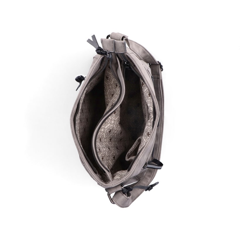 Sac Ã  main Rieker H1481-42 en gris avec compartiment intérieur, fermeture éclair et poche pour téléphone portable. Ouvert.