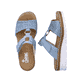 Blaue Rieker Damen Pantoletten V1243-10 mit einem Klettverschluss. Schuh von oben, liegend.