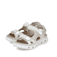 Beige Rieker Damen Trekkingsandalen 64074-60 mit einem Klettverschluss. Schuhpaar seitlich schräg.