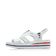 Weiße Rieker Keilsandaletten V02Y5-80 mit Gummizug sowie schmaler Passform E 1/2. Schuh Außenseite.