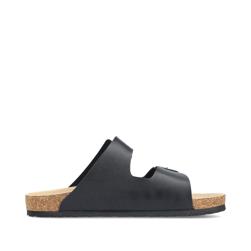 Schwarze Rieker Herren Pantoletten 22190-01 mit Schnallen sowie der Extraweite H. Schuh Innenseite.