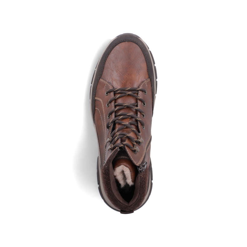 Braune Rieker Herren Schnürstiefel 30212-24 mit wasserabweisender TEX-Membran. Schuh von oben.