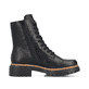 Asphaltschwarze Rieker Damen Biker Boots 72647-00 mit einem Reißverschluss. Schuh Innenseite.