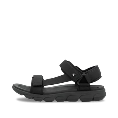 Schwarze waschbare Rieker Herren Trekkingsandalen 20850-00 mit Klettverschluss. Schuh Außenseite.