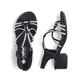 Schwarze vegane Rieker Riemchensandaletten 64970-00 mit Strasssteinen. Schuh von oben, liegend.