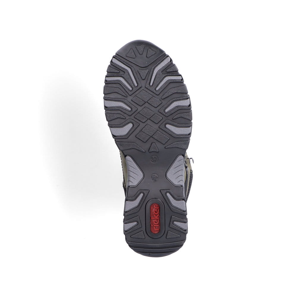 Schieferblaue Rieker Damen Schnürschuhe M9601-14 mit Schnürung sowie einer Profilsohle. Schuh Innenseite