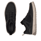Schwarze Rieker Herren Schnürschuhe 37004-00 mit einem Reißverschluss. Schuh von oben, liegend.