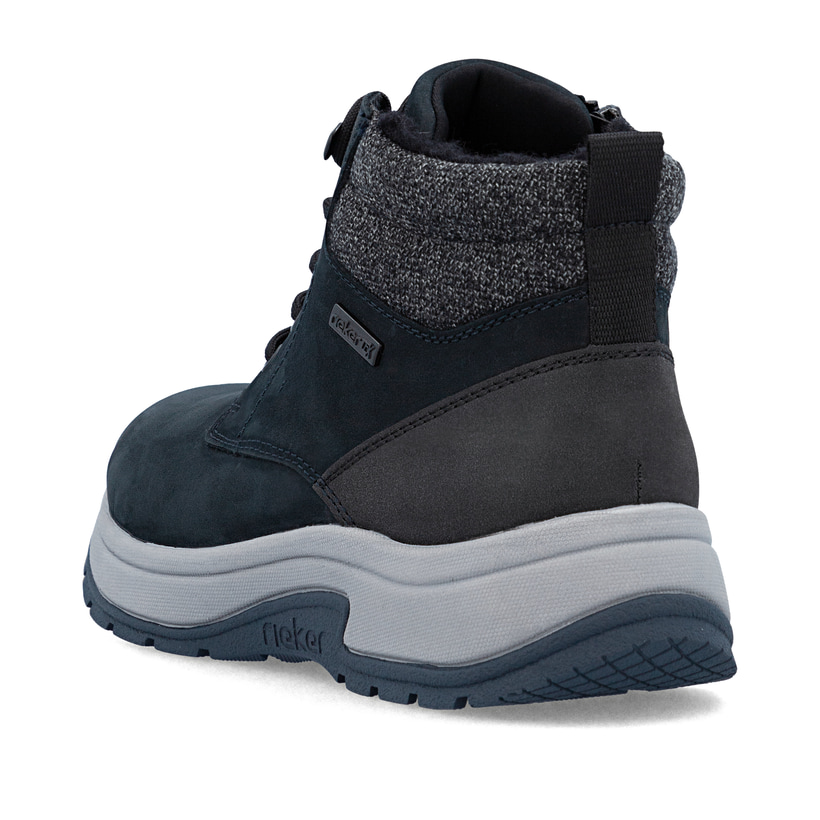 Blaue Rieker Herren Schnürstiefel 11004-14 aus Rauleder. Schuh von hinten.