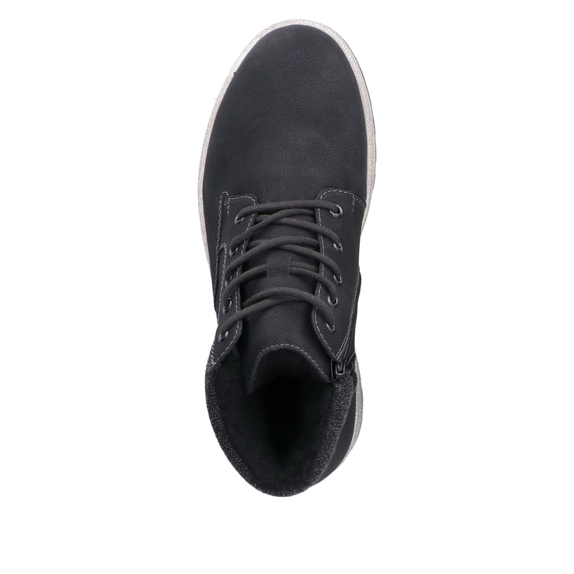 Asphaltschwarze Rieker Herren Schnürschuhe 30741-00 mit Schnürung und Reißverschluss. Schuh von oben