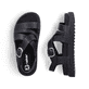 Schwarze Rieker Damen Riemchensandalen V5663-00 mit trendiger Schnalle. Schuh von oben, liegend.
