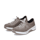 Beige Rieker Damen Slipper 53151-64 mit metallischem Finish sowie einem Gummizug. Schuhpaar seitlich schräg.