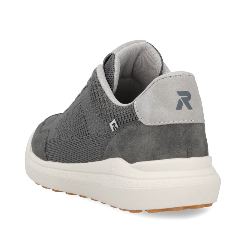 Graue Rieker Herren Sneaker Low U1104-45 mit einer Schnürung. Schuh von hinten.