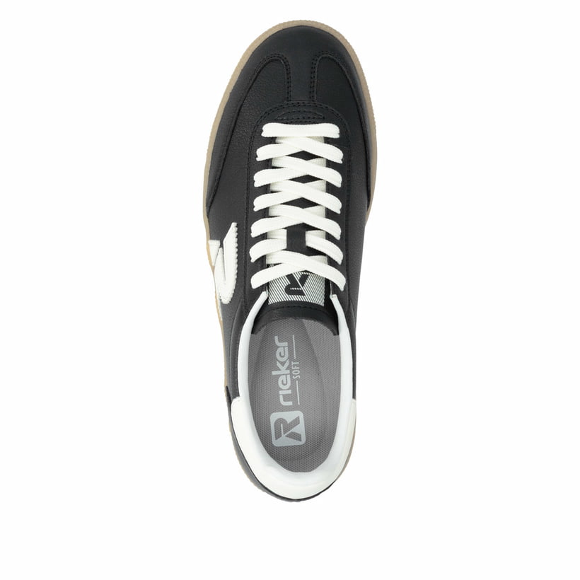 Schwarze Rieker Damen Sneaker Low W2200-00 mit einer Schnürung. Schuh von oben.