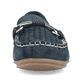 Blaue Rieker Damen Loafer 40253-14 in Löcheroptik sowie schmaler Passform E 1/2. Schuh von vorne.