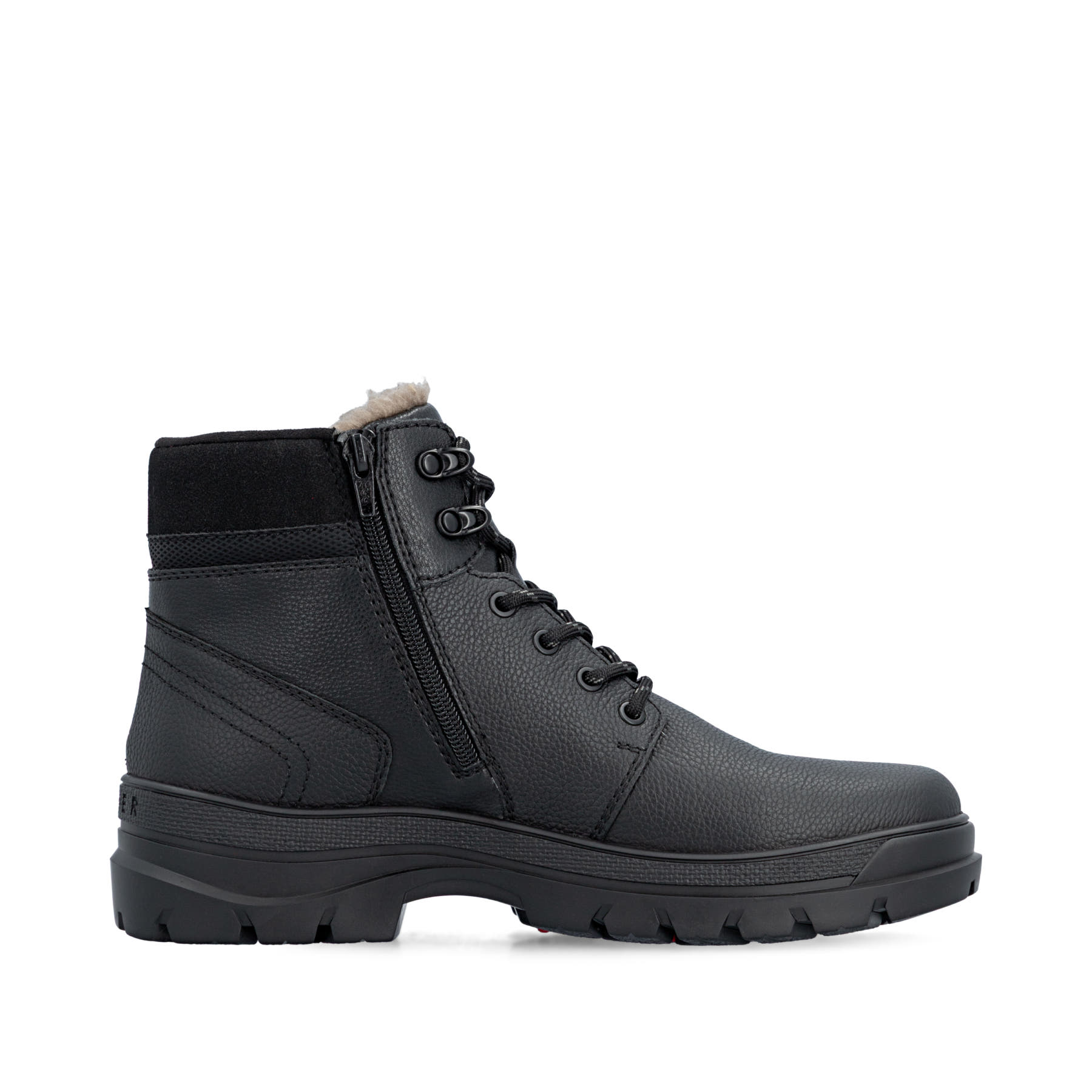 Schwarze Rieker Herren Schnürstiefel F5400-00 aus Glattleder mit Flip-Grip Sohle. Schuh Innenseite.