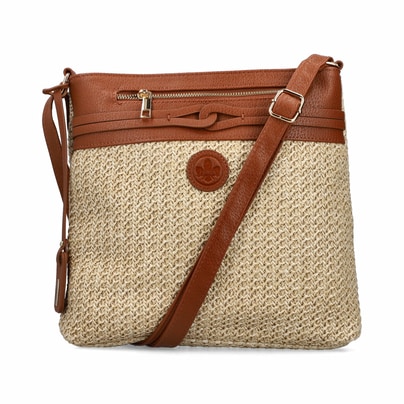Rieker Damen Handtasche H1519-62 in Cremebeige-Karamellbraun aus Textil mit Reißverschluss. Handtasche getragen.