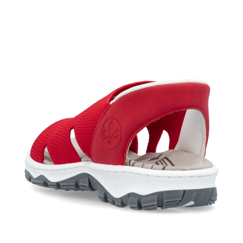 Rote vegane Rieker Damen Trekkingsandalen 68895-33 mit Ready2GO Slip-in Funktion. Schuh von hinten.