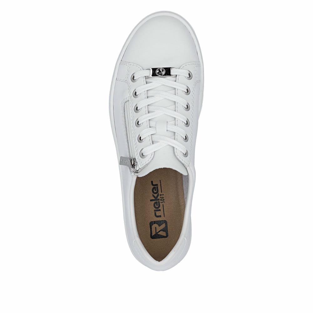 Weiße Rieker Damen Sneaker Low L59L1-83 mit einem Reißverschluss. Schuh von oben.