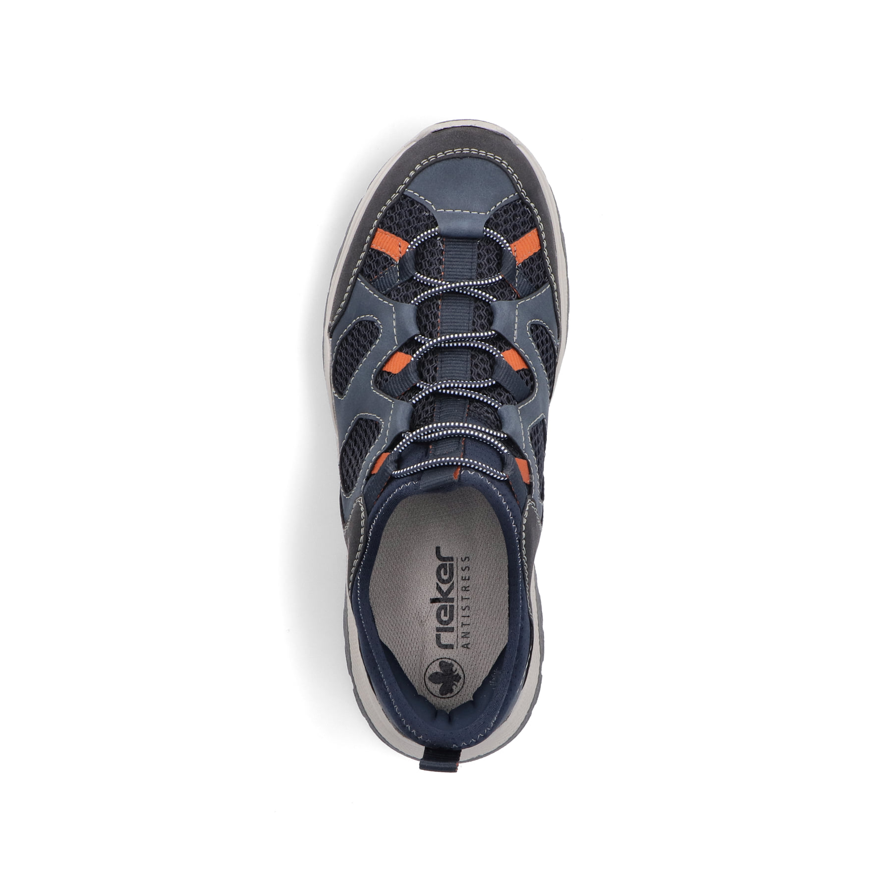 Blaue Rieker Herren Slipper B8350-14 mit Ready2GO Slip-in Feature sowie Gummizug. Schuh von oben.