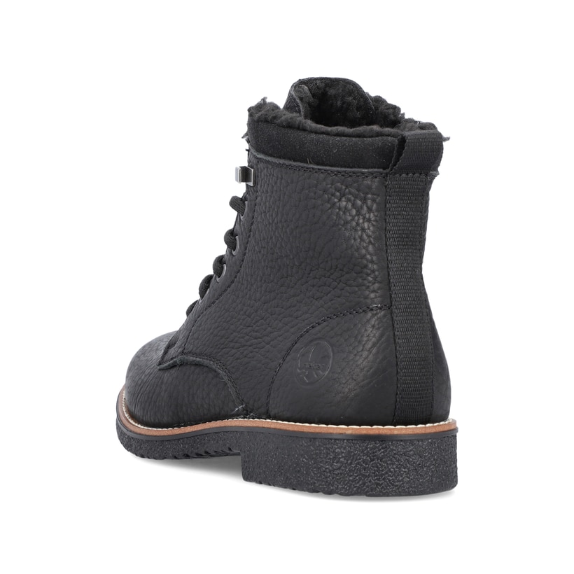 Graphitschwarze Rieker Herren Schnürstiefel 33670-00 mit Schnürung und Reißverschluss. Schuh von hinten