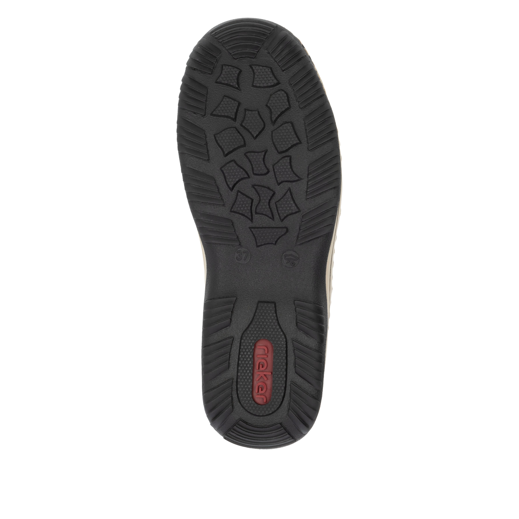 Chaussons Rieker bleus pour femme L0538-14 avec bande élastique. Semelle extérieure de la chaussure.