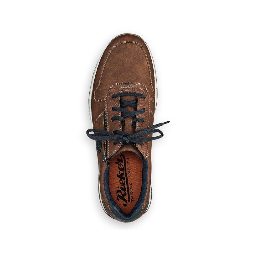 
Karamellbraune Rieker Herren Sneaker Low B2114-24 mit Schnürung und Reißverschluss. Schuh von oben