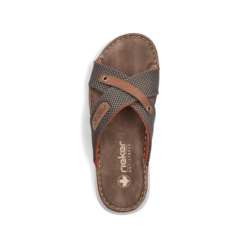 Grüne Rieker Herren Pantoletten 21340-54 mit der Komfortweite G. Schuh von oben.