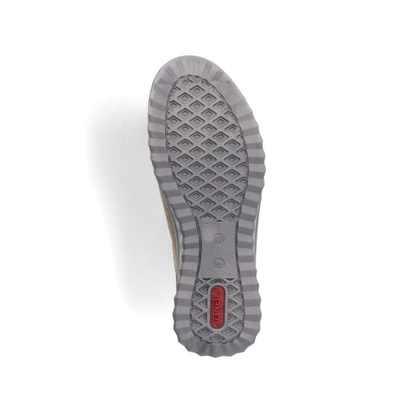 Zartrosane vegane Rieker Damen Loafer 58955-31 mit einem Elastikeinsatz. Schuh Außenseite gespiegelt.