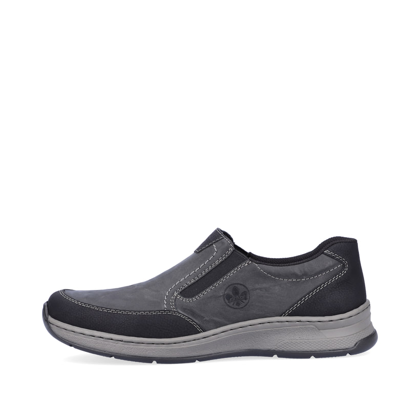 Mocassins Rieker gris pour hommes 14362-00 avec bande élastique. Côté extérieur de la chaussure.
