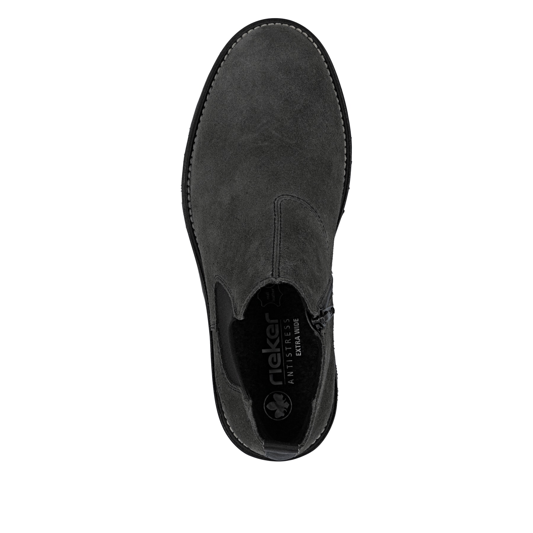 Graue Rieker Herren Chelsea Boots 30453-45 aus Rauleder mit einem Reißverschluss. Schuh von oben.