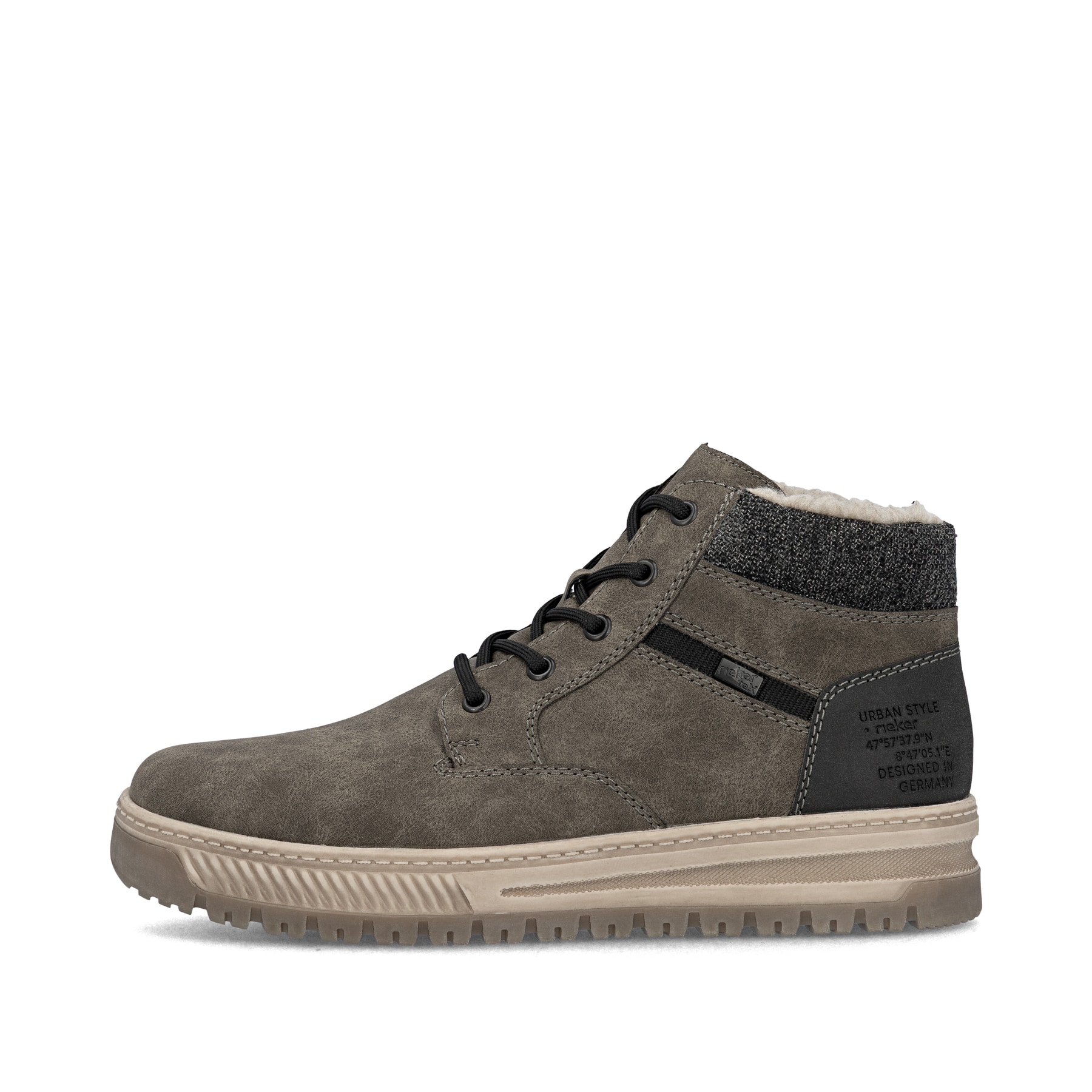 Braune Rieker Herren Schnürstiefel 38542-25 mit wasserabweisender TEX-Membran. Schuh Außenseite.